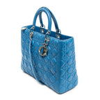 Shoulder Bag Large Lady Dior Zip Blue Cannage Lambskin Leather