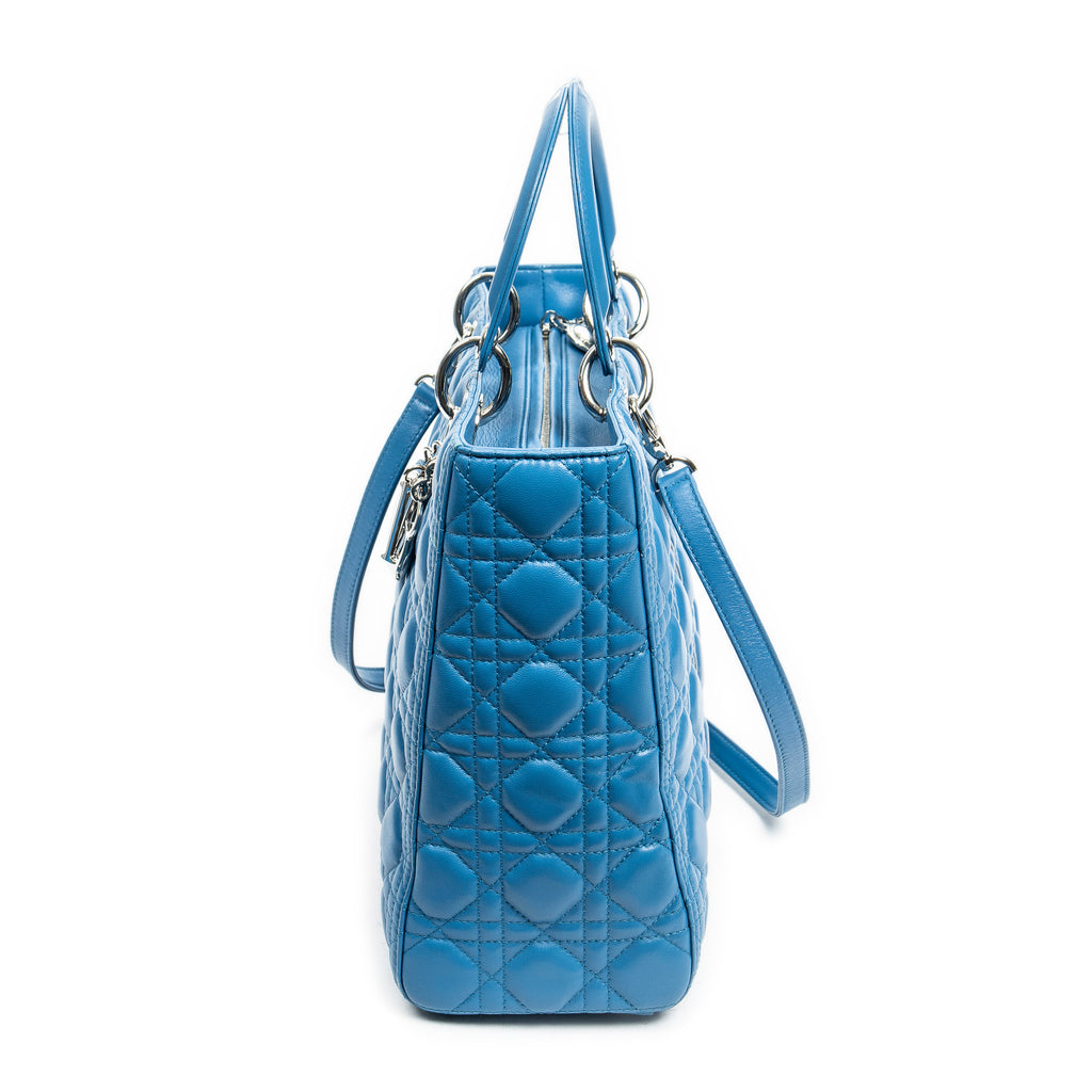 Shoulder Bag Large Lady Dior Zip Blue Cannage Lambskin Leather