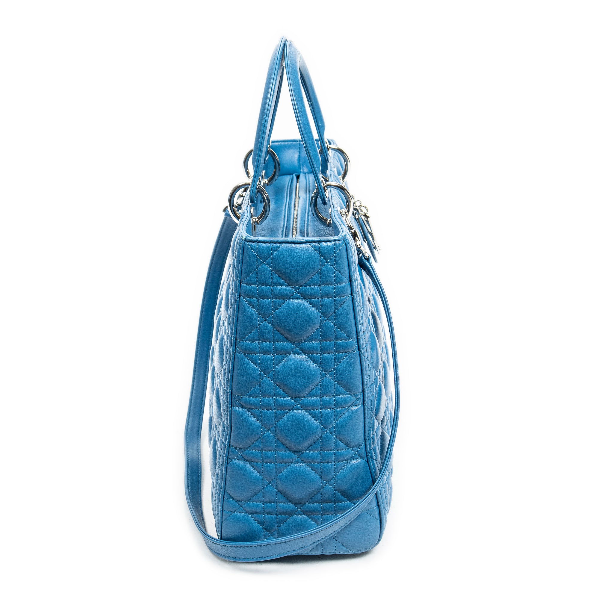 Shoulder Bag Large Lady Dior Zip Blue Cannage Lambskin Leather