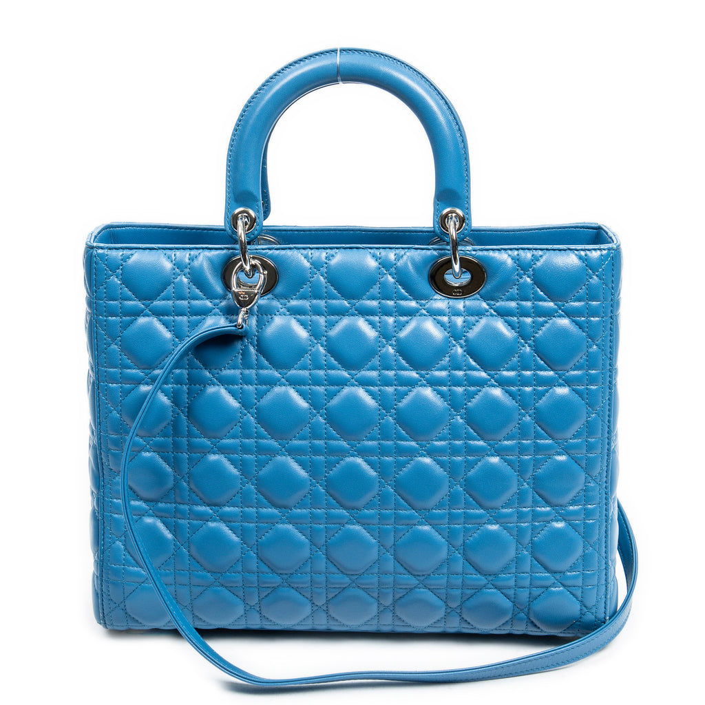 Shoulder Bag Large Lady Dior Zip Blue Cannage Lambskin Leather