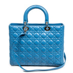 Shoulder Bag Large Lady Dior Zip Blue Cannage Lambskin Leather