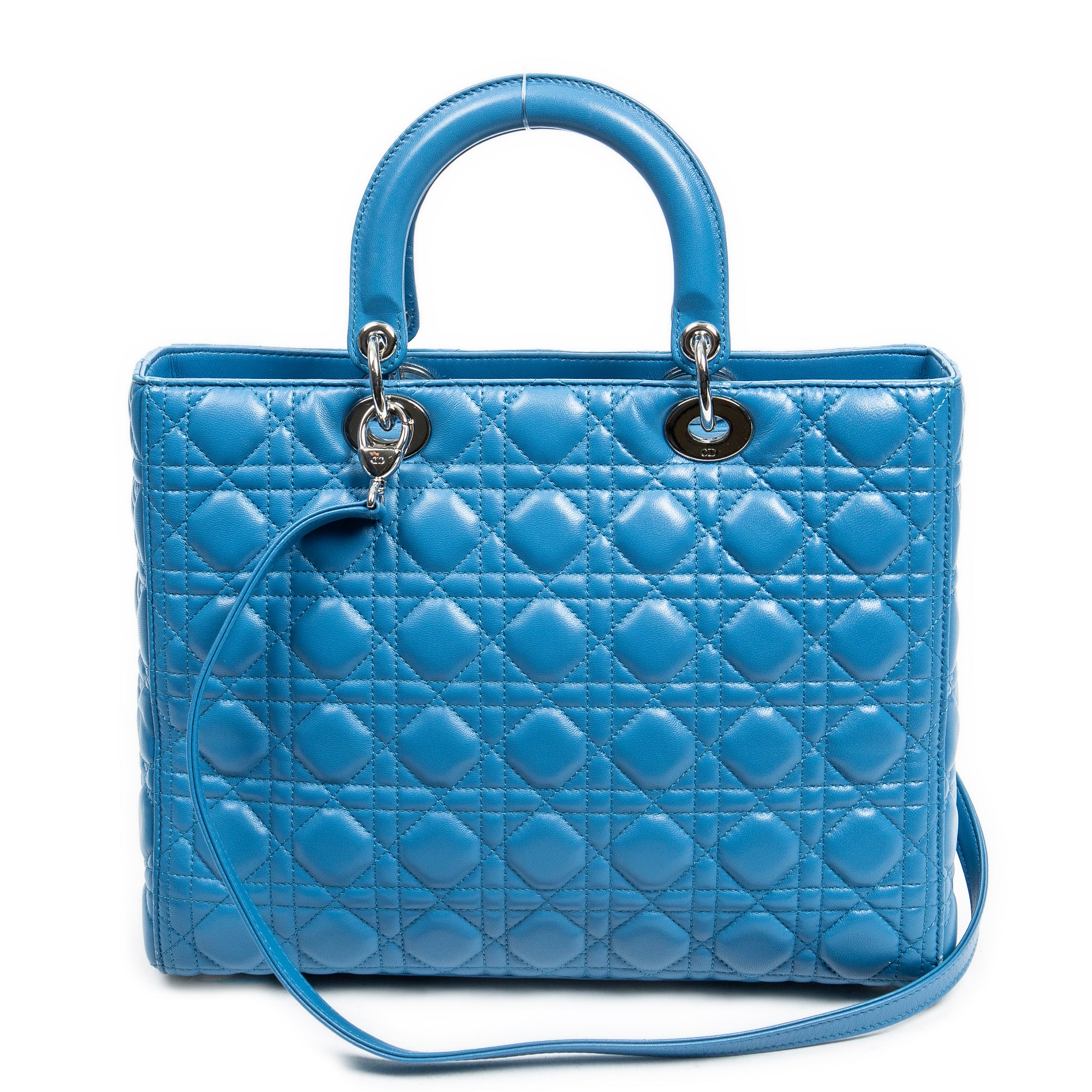 Shoulder Bag Large Lady Dior Zip Blue Cannage Lambskin Leather