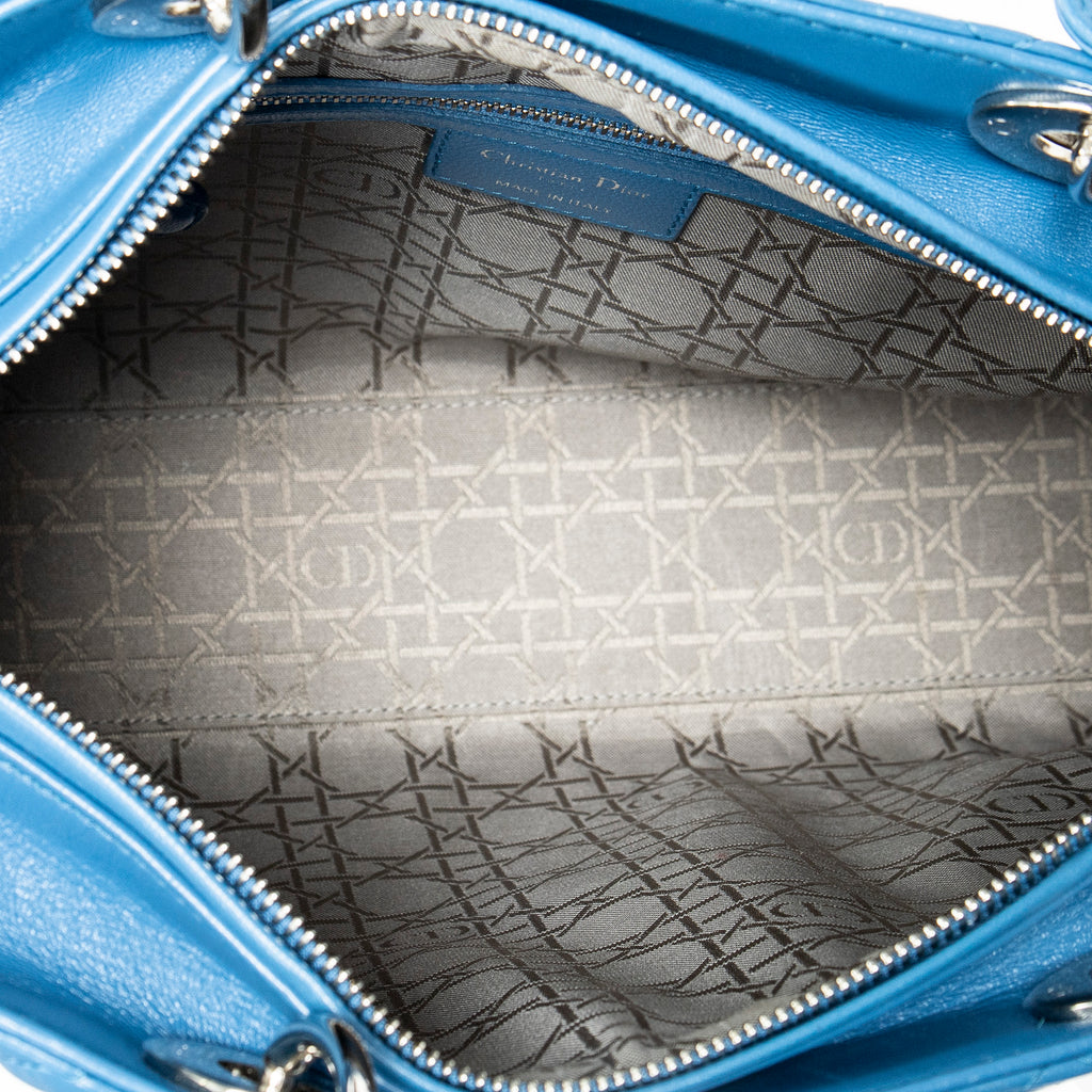 Shoulder Bag Large Lady Dior Zip Blue Cannage Lambskin Leather