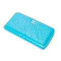 Wallet CC Camellia Zip Around Wallet Teal Camellia Embossed Calfskin Leather