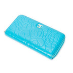 Wallet CC Camellia Zip Around Wallet Teal Camellia Embossed Calfskin Leather