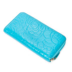 Wallet CC Camellia Zip Around Wallet Teal Camellia Embossed Calfskin Leather