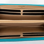 Wallet CC Camellia Zip Around Wallet Teal Camellia Embossed Calfskin Leather