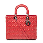 Bolso de hombro grande Lady Dior Zip de piel de cordero roja Cannage