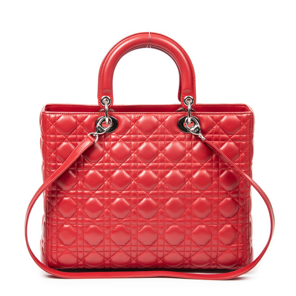 Bolso de hombro grande Lady Dior Zip de piel de cordero roja Cannage