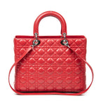 Bolso de hombro grande Lady Dior Zip de piel de cordero roja Cannage