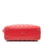 Bolso de hombro grande Lady Dior Zip de piel de cordero roja Cannage