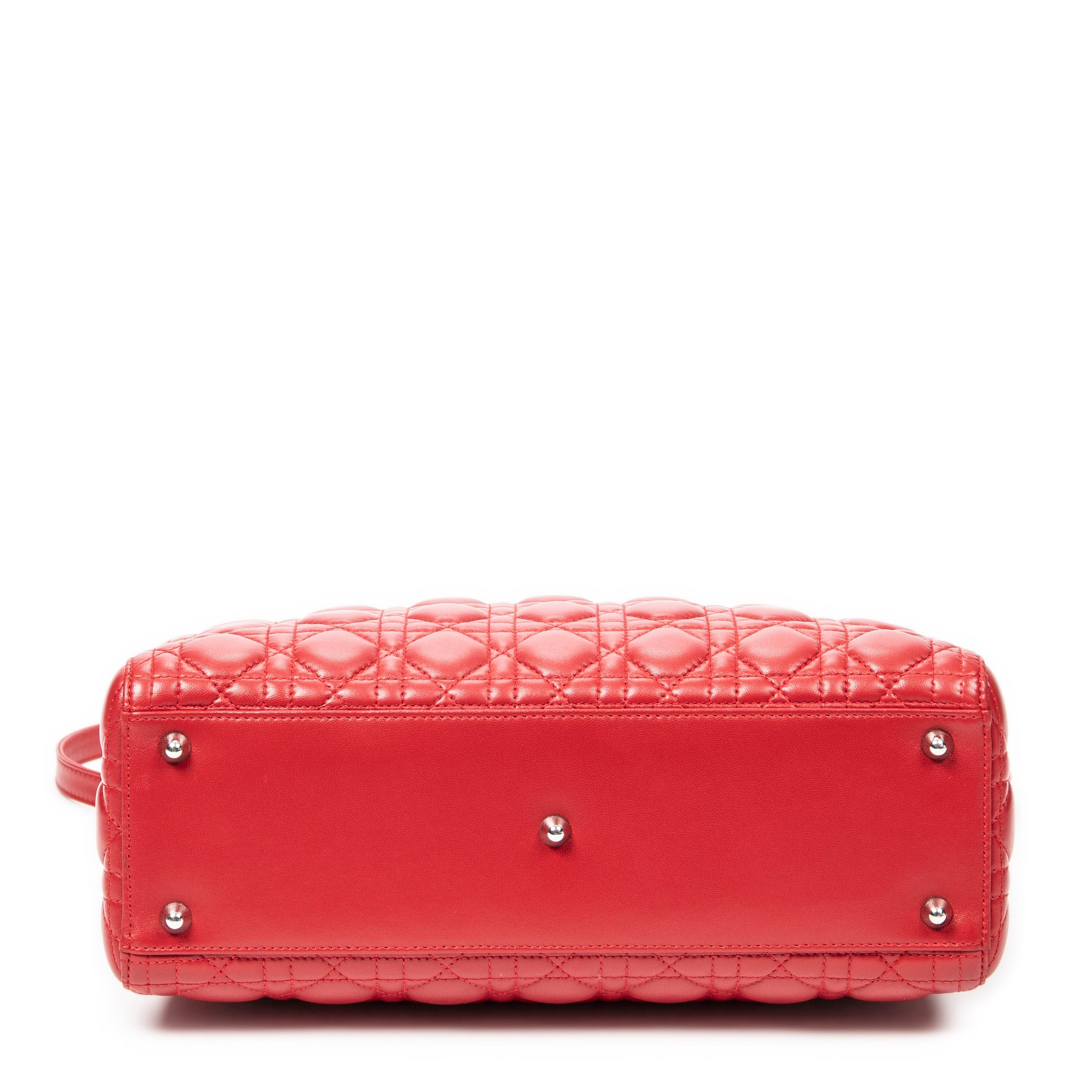 Bolso de hombro grande Lady Dior Zip de piel de cordero roja Cannage