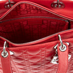 Bolso de hombro grande Lady Dior Zip de piel de cordero roja Cannage