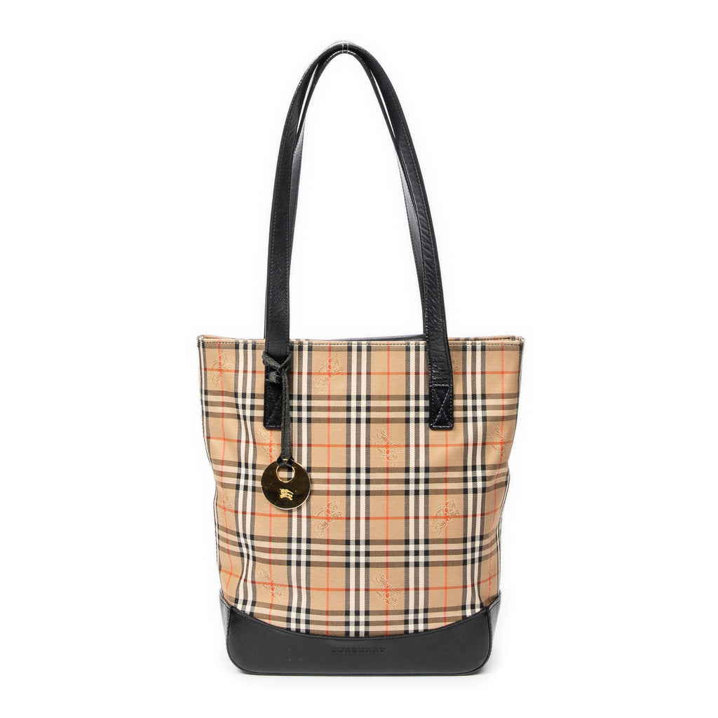 Shoulder Bag Vertical Tote Beige Haymarket Check Canvas