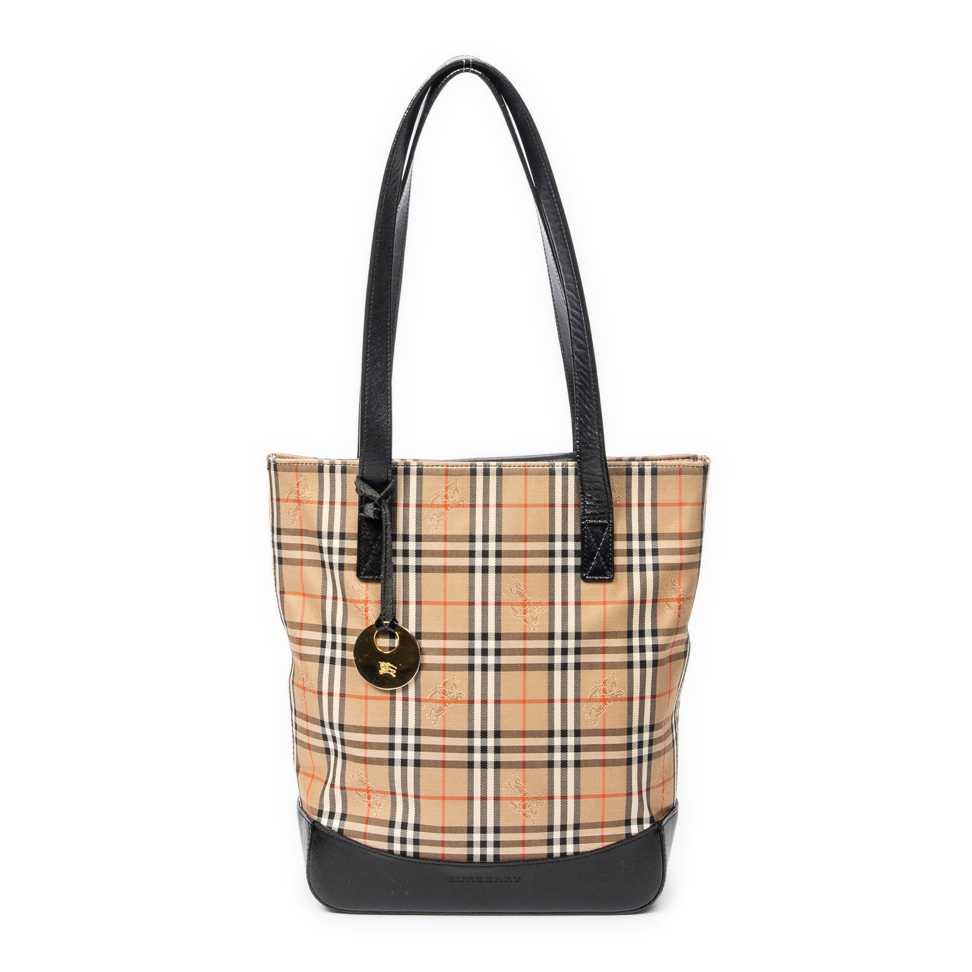 Shoulder Bag Vertical Tote Beige Haymarket Check Canvas