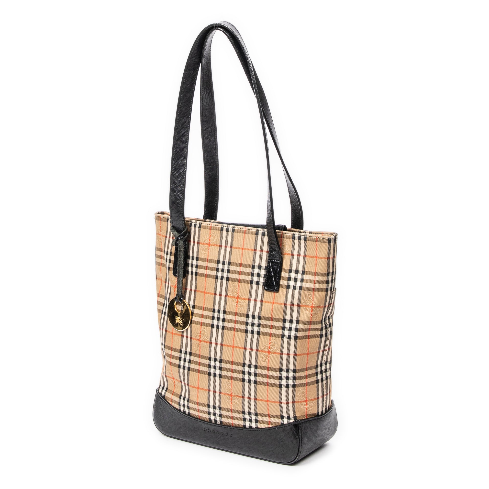 Shoulder Bag Vertical Tote Beige Haymarket Check Canvas