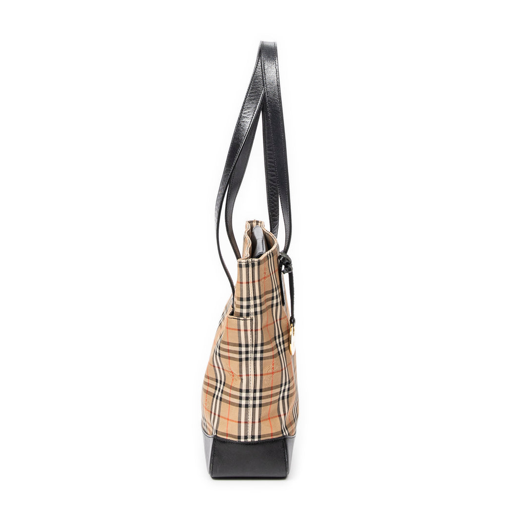Shoulder Bag Vertical Tote Beige Haymarket Check Canvas