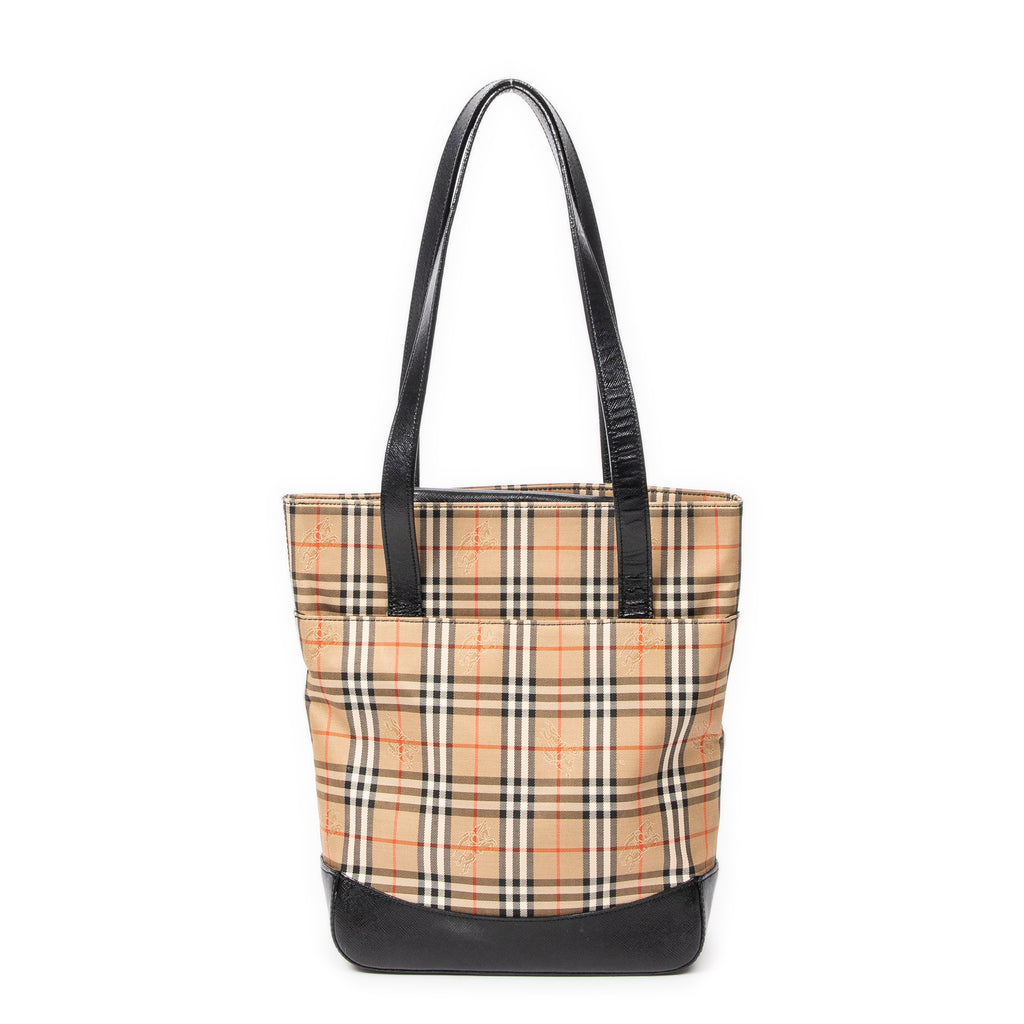 Shoulder Bag Vertical Tote Beige Haymarket Check Canvas