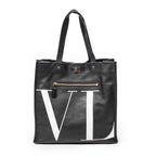 Shoulder Bag VLTN Turn Lock Vertical Tote Black Logo Print Calfskin Leather