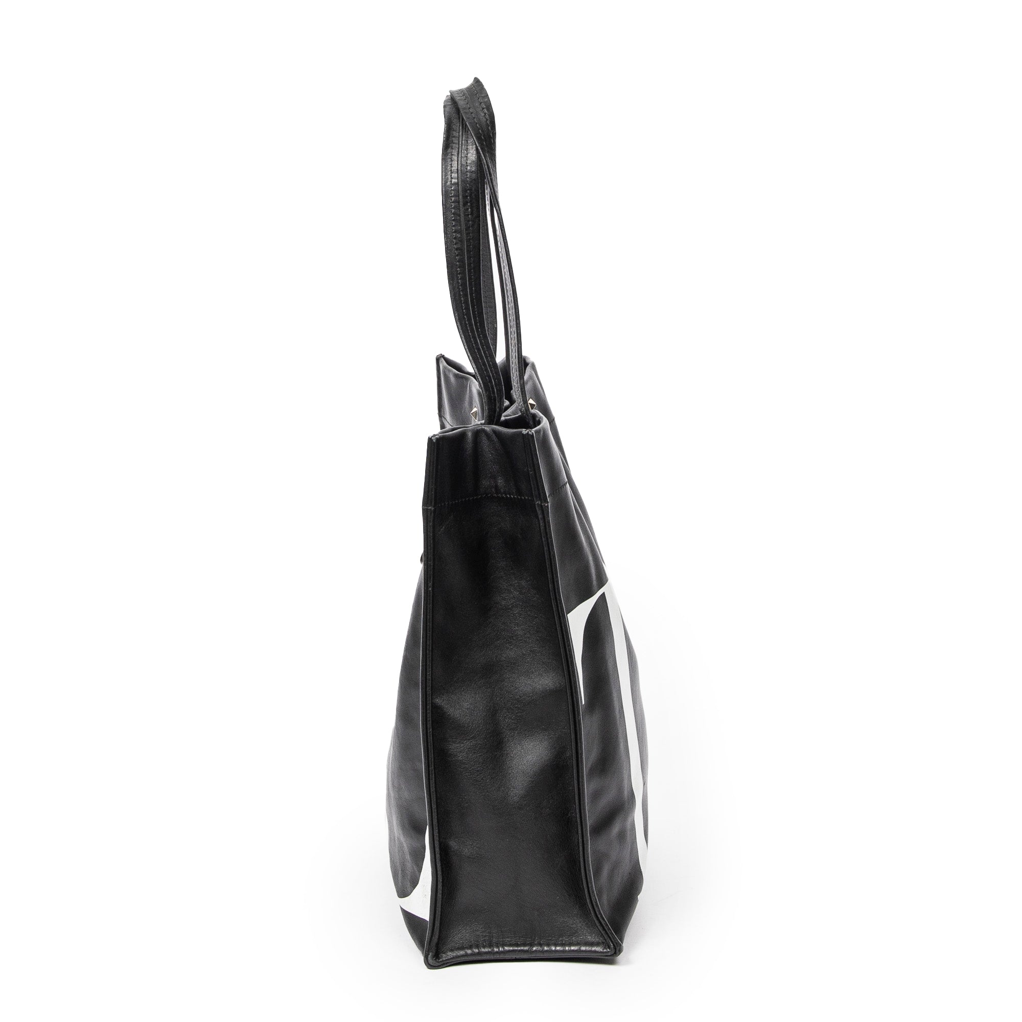 Shoulder Bag VLTN Turn Lock Vertical Tote Black Logo Print Calfskin Leather