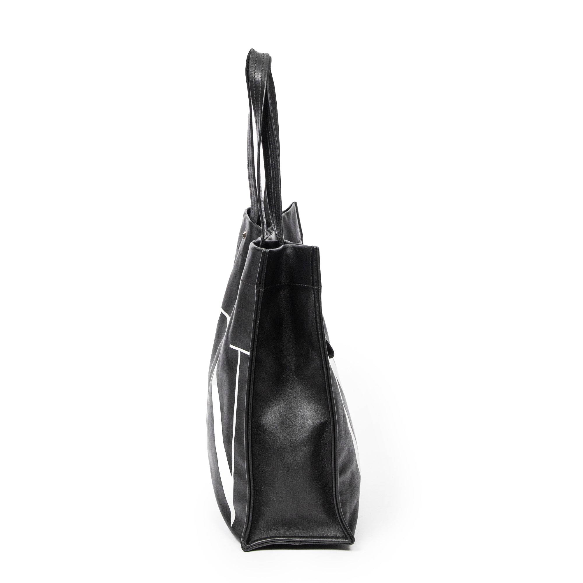 Shoulder Bag VLTN Turn Lock Vertical Tote Black Logo Print Calfskin Leather