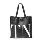 Shoulder Bag VLTN Turn Lock Vertical Tote Black Logo Print Calfskin Leather