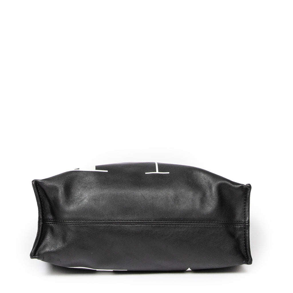 Shoulder Bag VLTN Turn Lock Vertical Tote Black Logo Print Calfskin Leather