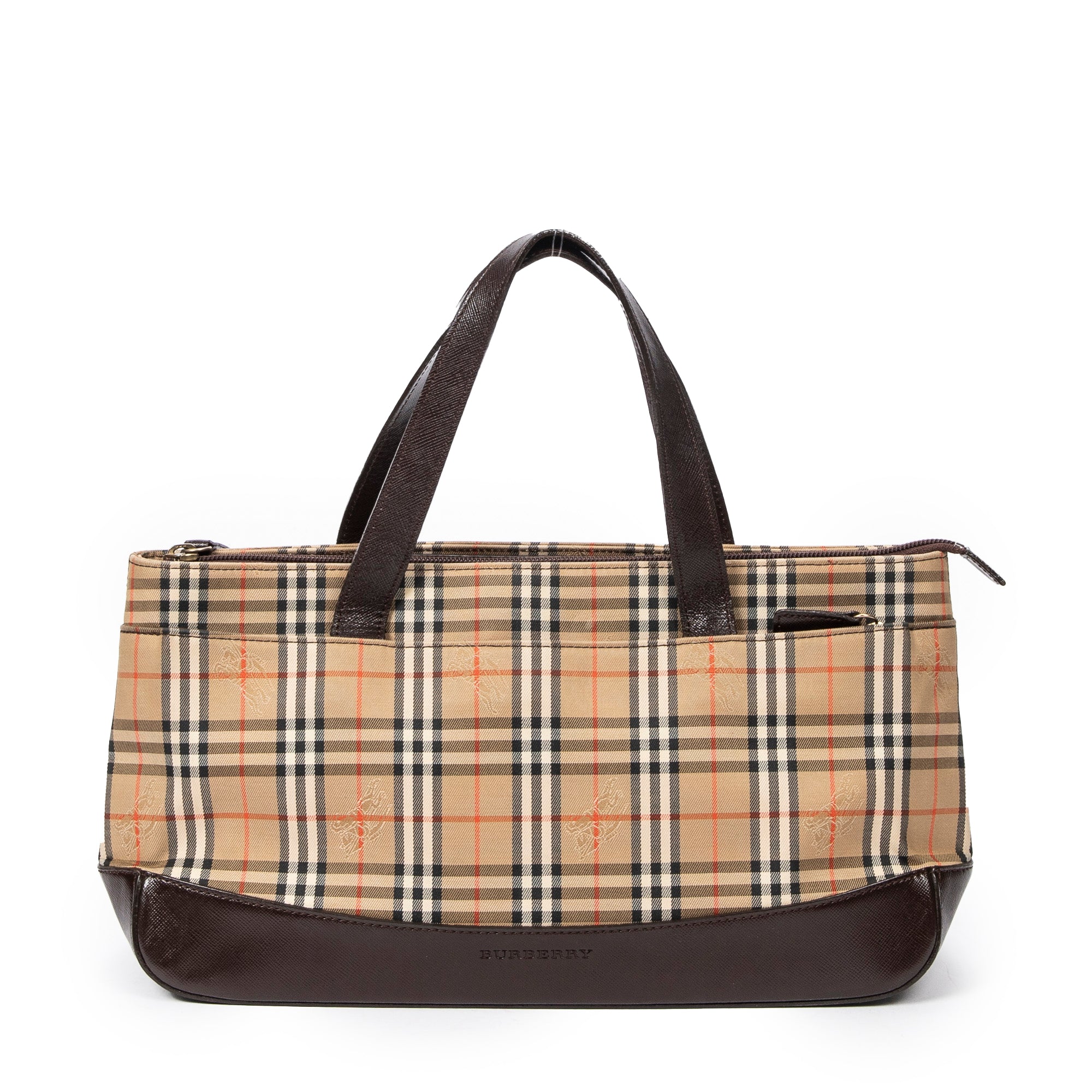 Shoulder Bag Rectangular Zip Tote Beige Haymarket Check Canvas