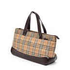 Bolso de hombro rectangular con cremallera de lona beige Haymarket Check