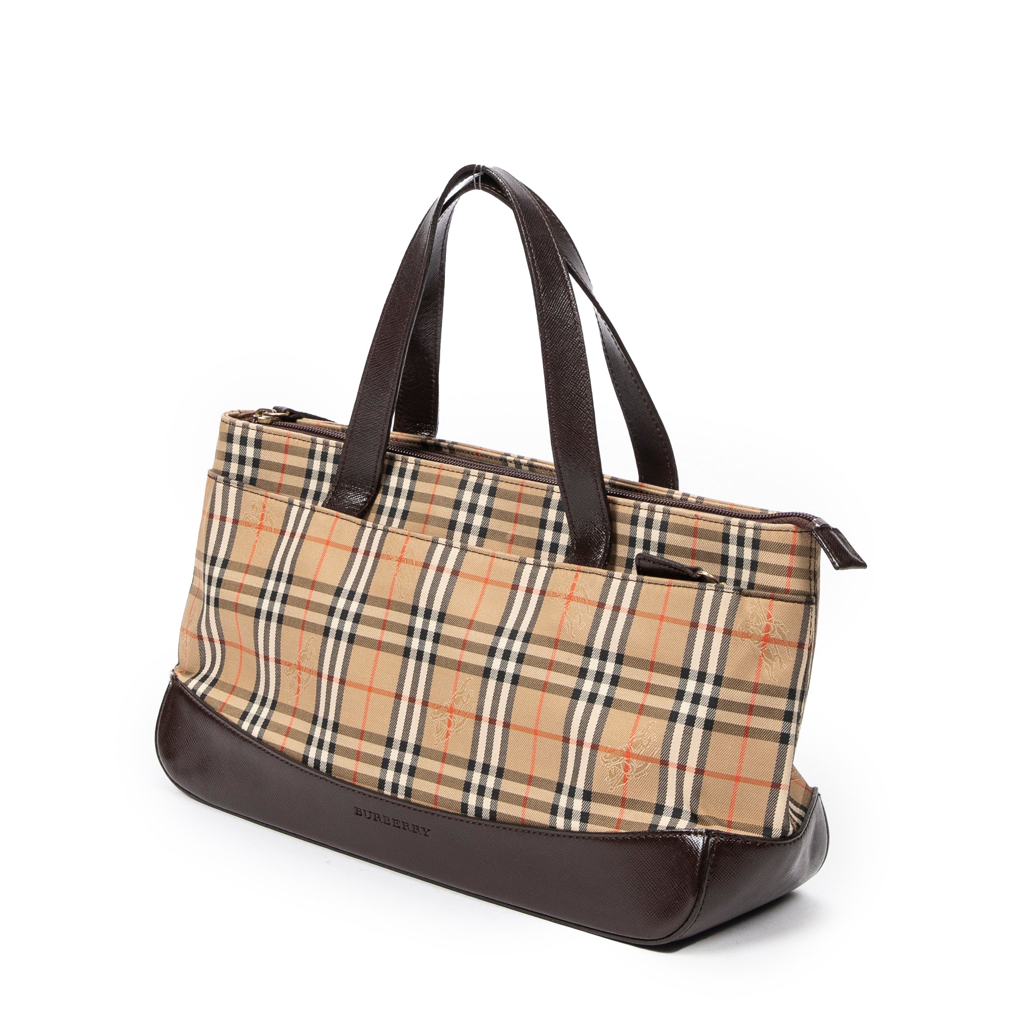 Shoulder Bag Rectangular Zip Tote Beige Haymarket Check Canvas