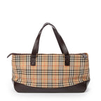 Bolso de hombro rectangular con cremallera de lona beige Haymarket Check