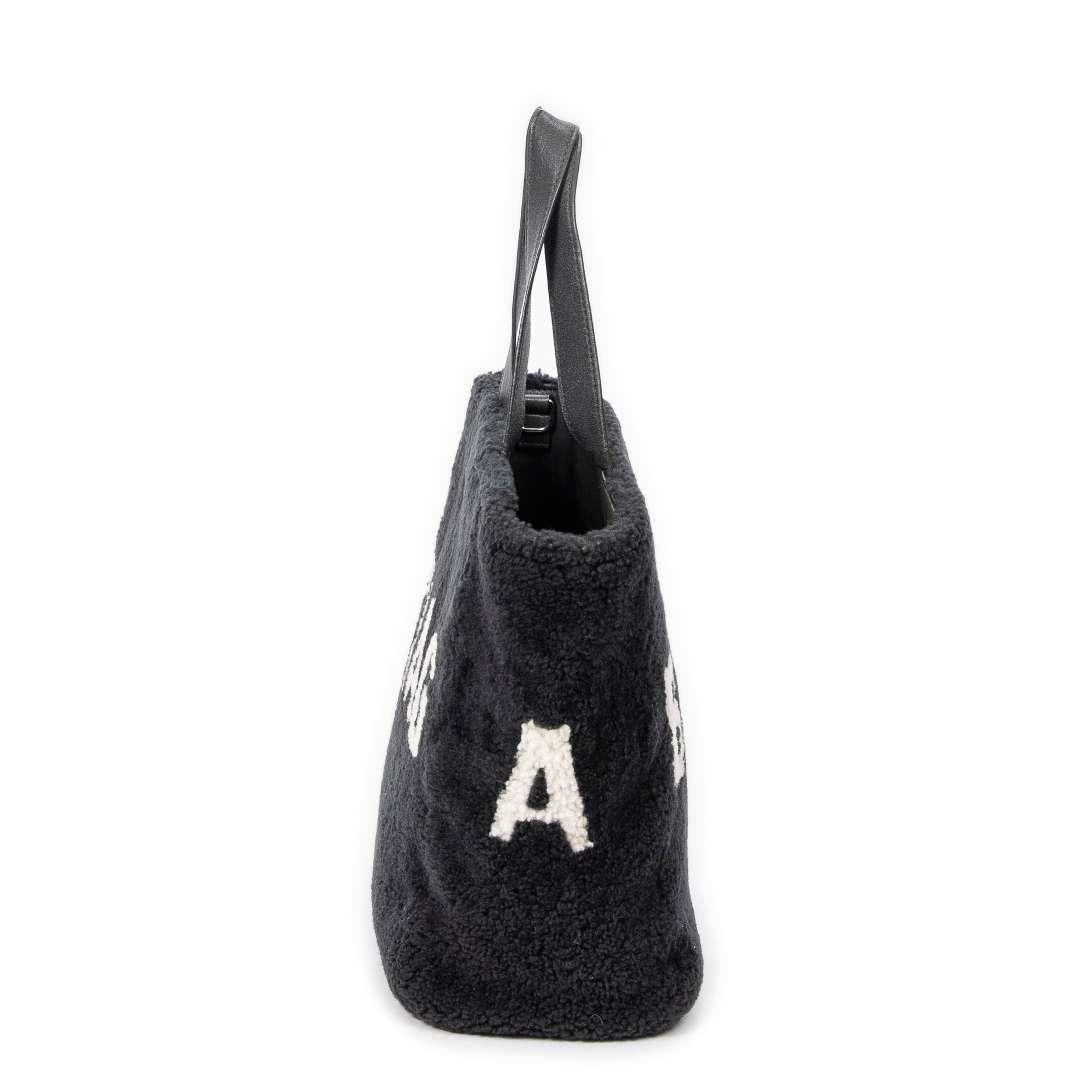 Shoulder Bag XS Logo Shearling Tote Gray Printed Shearling Canvas