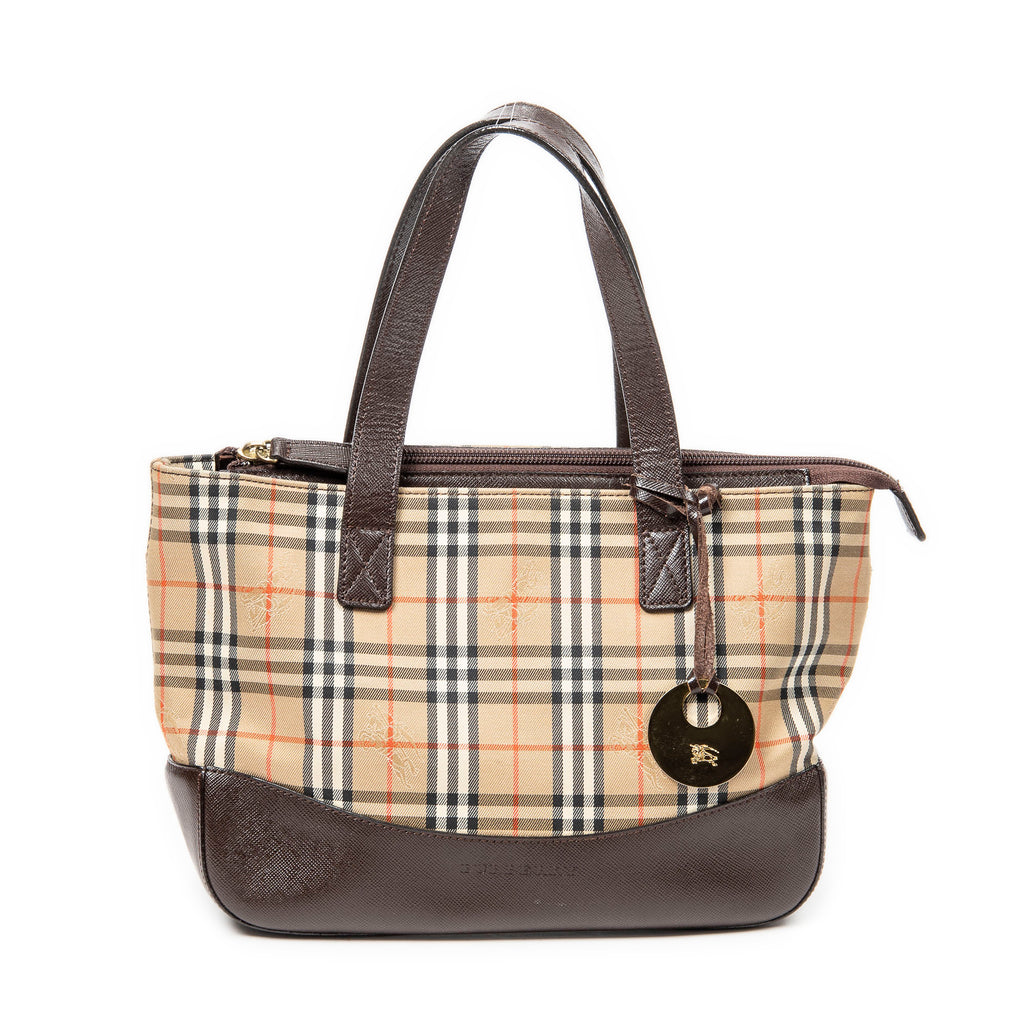 Handbag Small Zip Shopping Tote Beige Haymarket Check Canvas