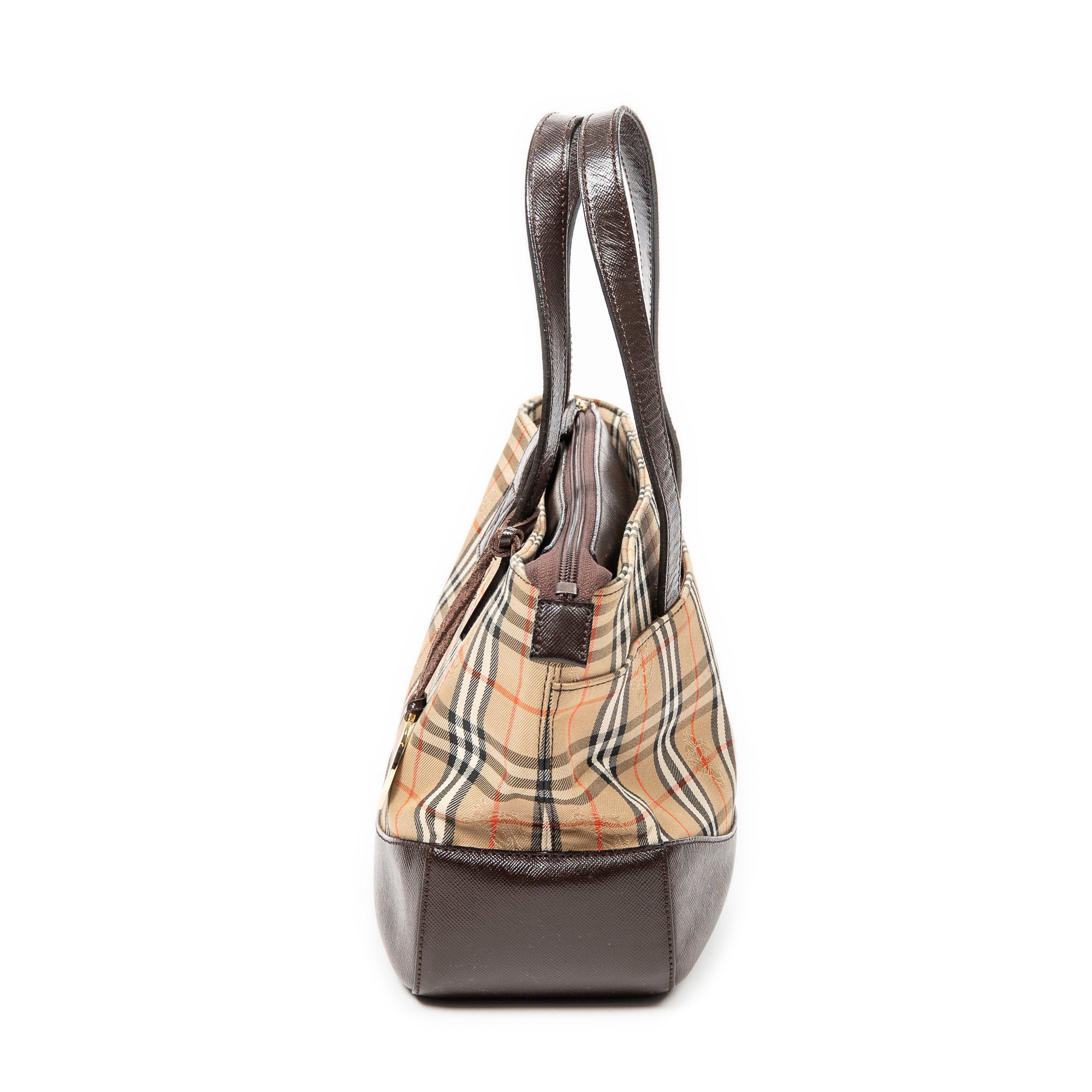 Handbag Small Zip Shopping Tote Beige Haymarket Check Canvas