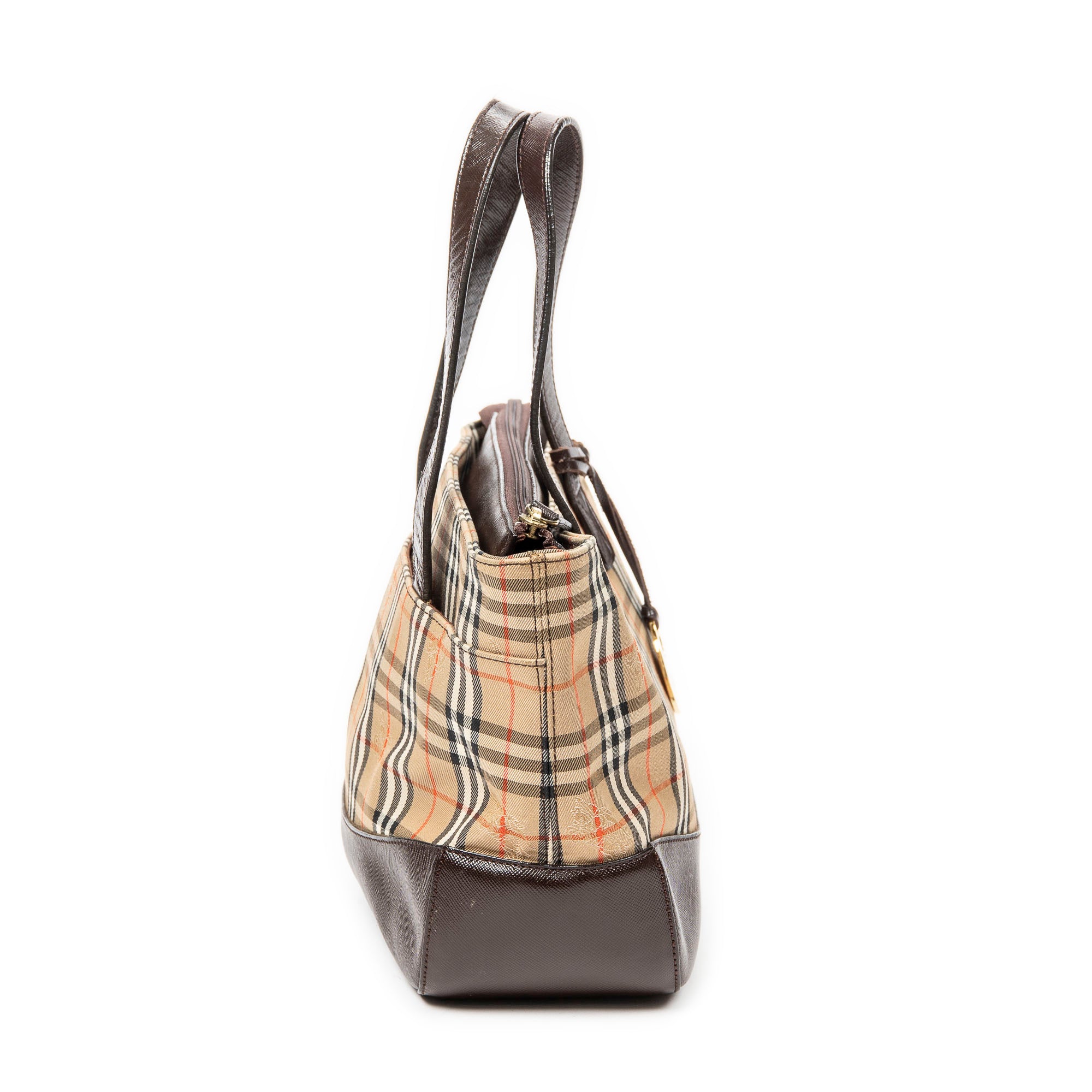 Handbag Small Zip Shopping Tote Beige Haymarket Check Canvas