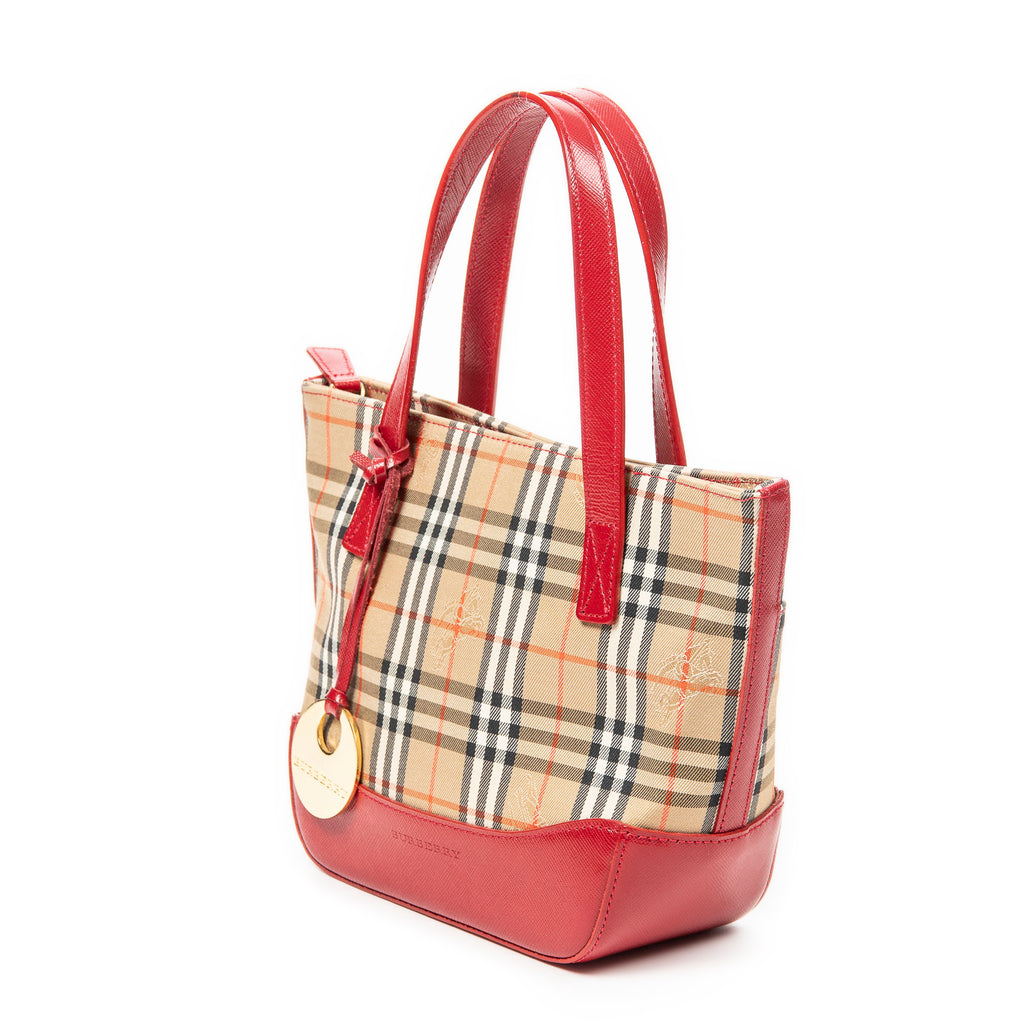 Handbag Mini Zip Shopping Tote Beige Haymarket Check Canvas