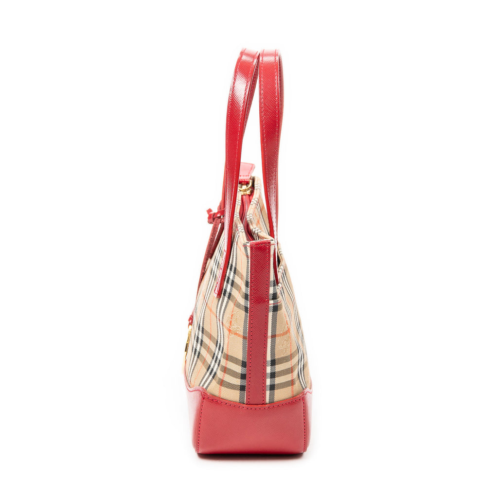 Handbag Mini Zip Shopping Tote Beige Haymarket Check Canvas
