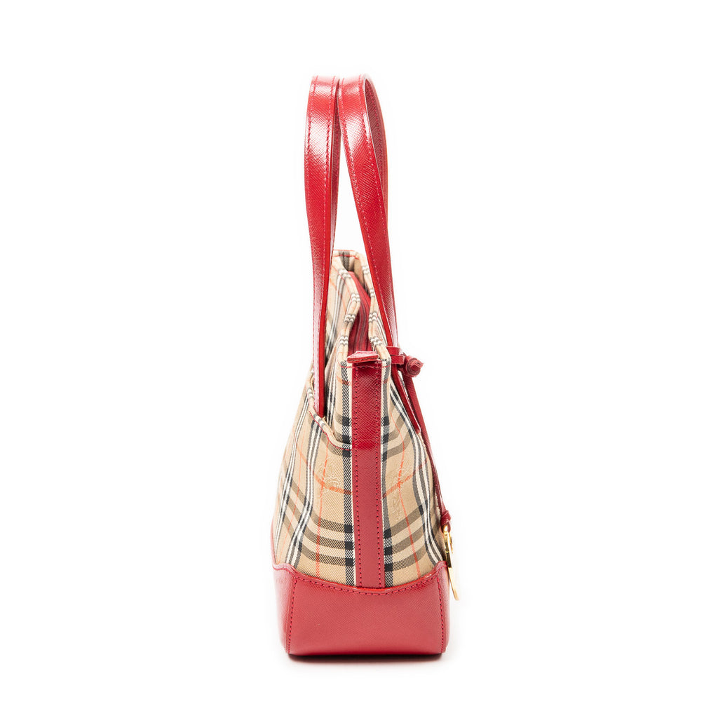 Handbag Mini Zip Shopping Tote Beige Haymarket Check Canvas
