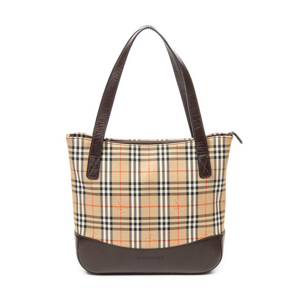 Shoulder Bag Medium Zip Tote Beige Haymarket Check Canvas