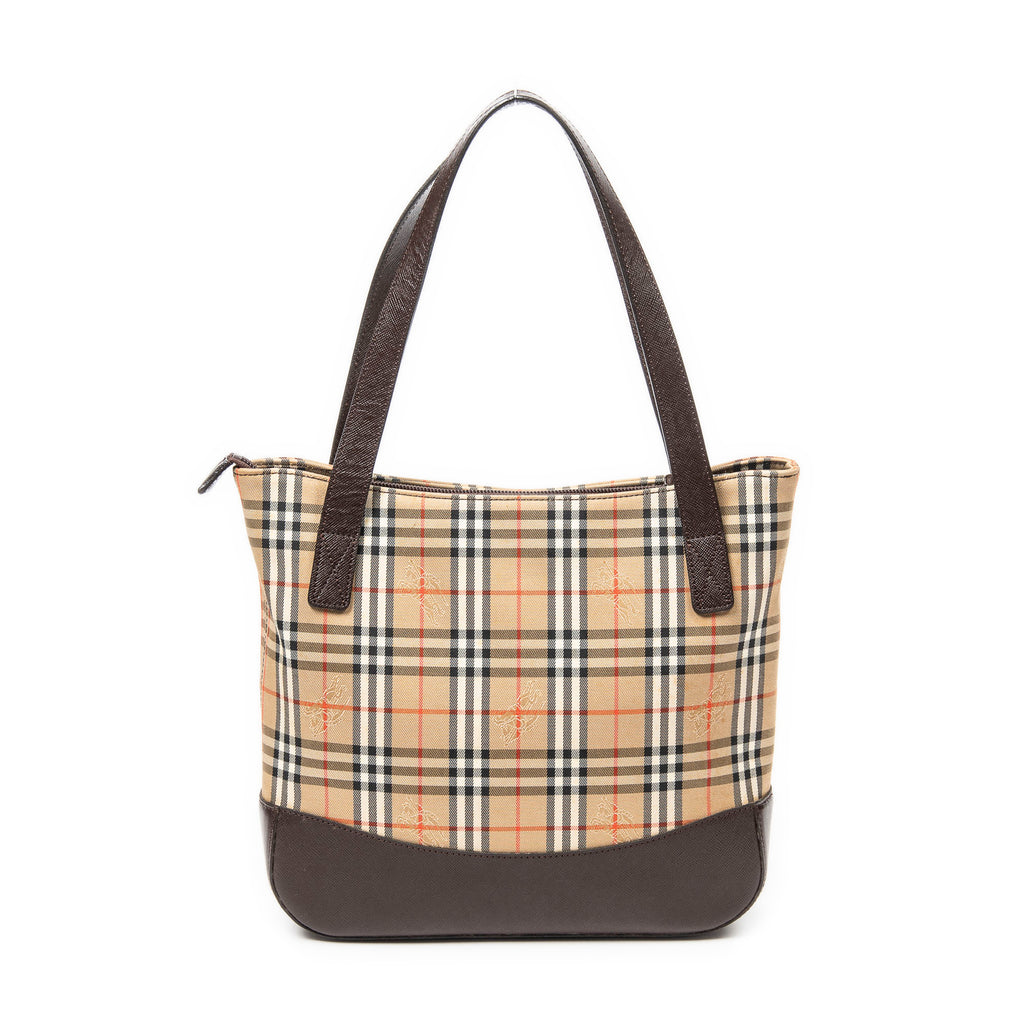 Shoulder Bag Medium Zip Tote Beige Haymarket Check Canvas