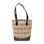 Bolso al Hombro Vertical Tote Lona Haymarket Check Beige