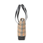 Bolso al Hombro Vertical Tote Lona Haymarket Check Beige