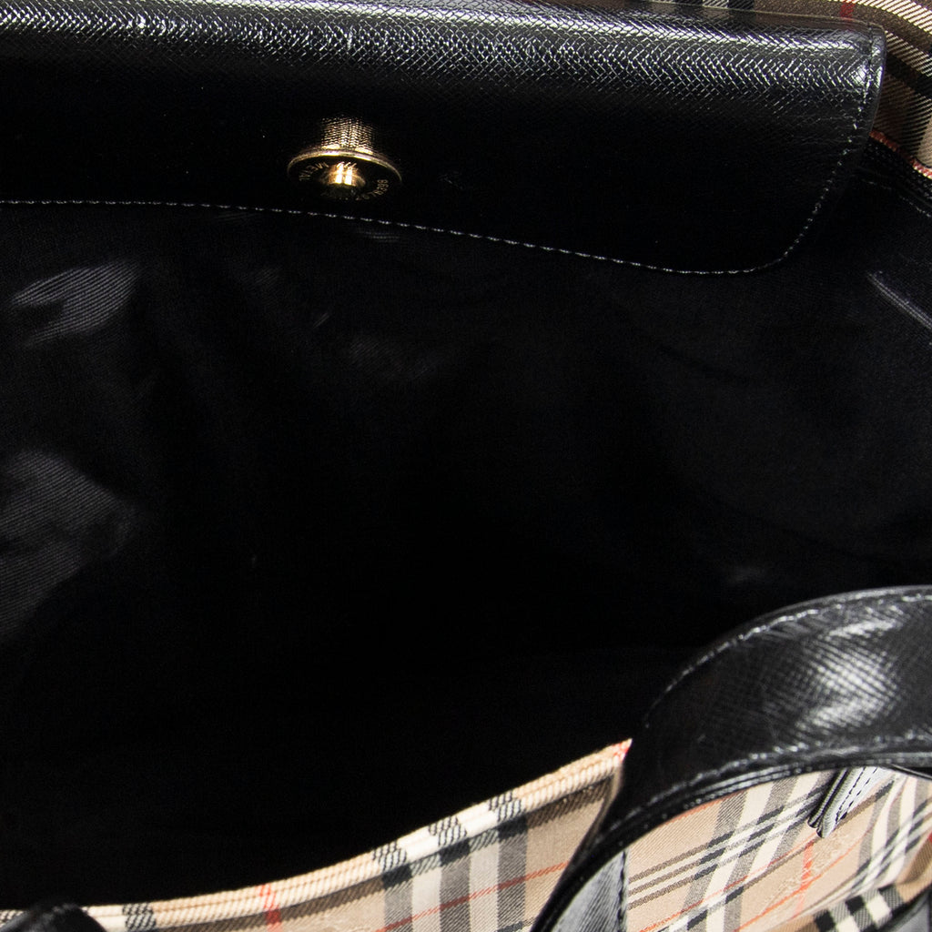 Bolso al Hombro Vertical Tote Lona Haymarket Check Beige