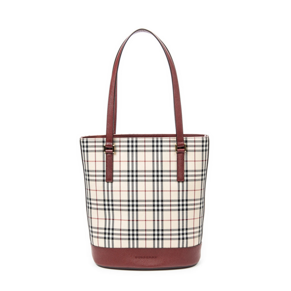 Shoulder Bag Zip Bucket Tote Beige Nova Check Coated Canvas