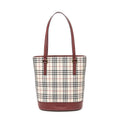 Shoulder Bag Zip Bucket Tote Beige Nova Check Coated Canvas
