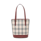 Shoulder Bag Zip Bucket Tote Beige Nova Check Coated Canvas