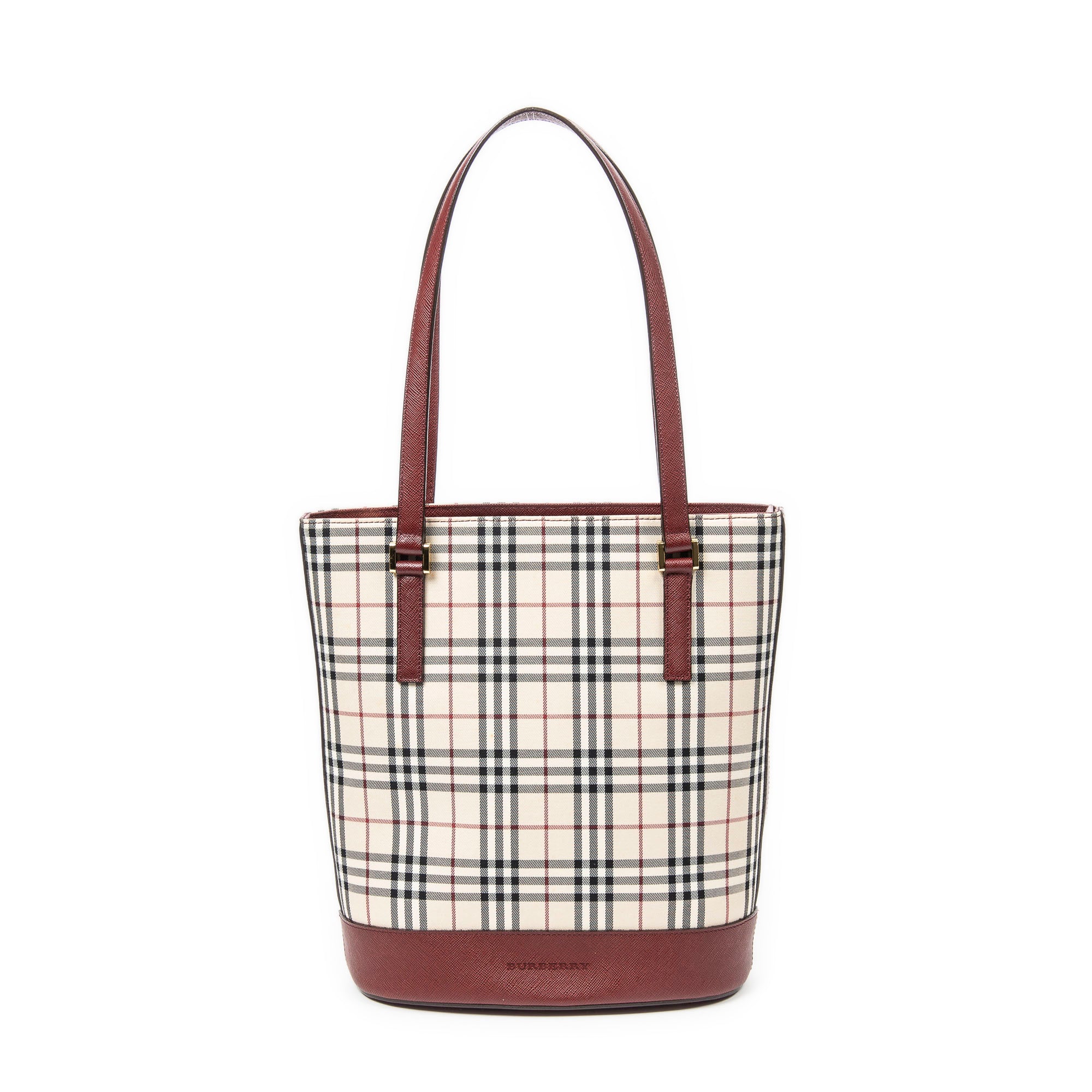 Shoulder Bag Zip Bucket Tote Beige Nova Check Coated Canvas