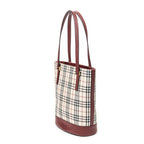 Shoulder Bag Zip Bucket Tote Beige Nova Check Coated Canvas