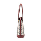 Shoulder Bag Zip Bucket Tote Beige Nova Check Coated Canvas