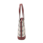 Shoulder Bag Zip Bucket Tote Beige Nova Check Coated Canvas